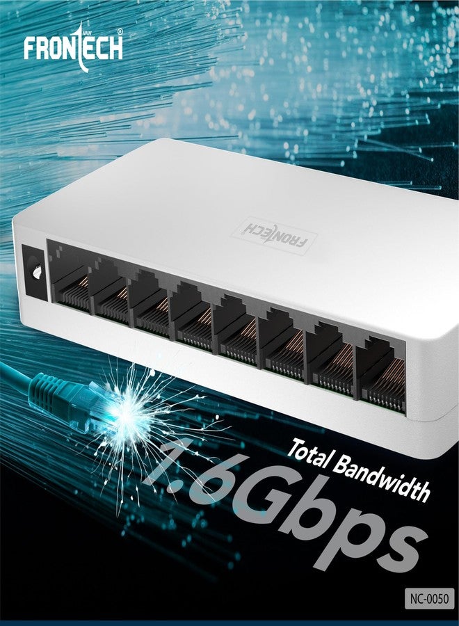 Frontech 8-Port Fast Ethernet Switch | 10/100 Mbps | Plug & Play | Desktop/Wall-Mountable | Reliable Wired Network for Home & Office (NC-0050) - Image 4